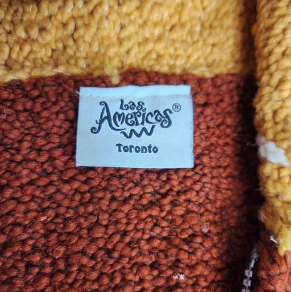 Hand Knit Chunky Hooded Wool Zip Jacket Size L Cozycore Brown Yellow Cozy Knit - Picture 11 of 12